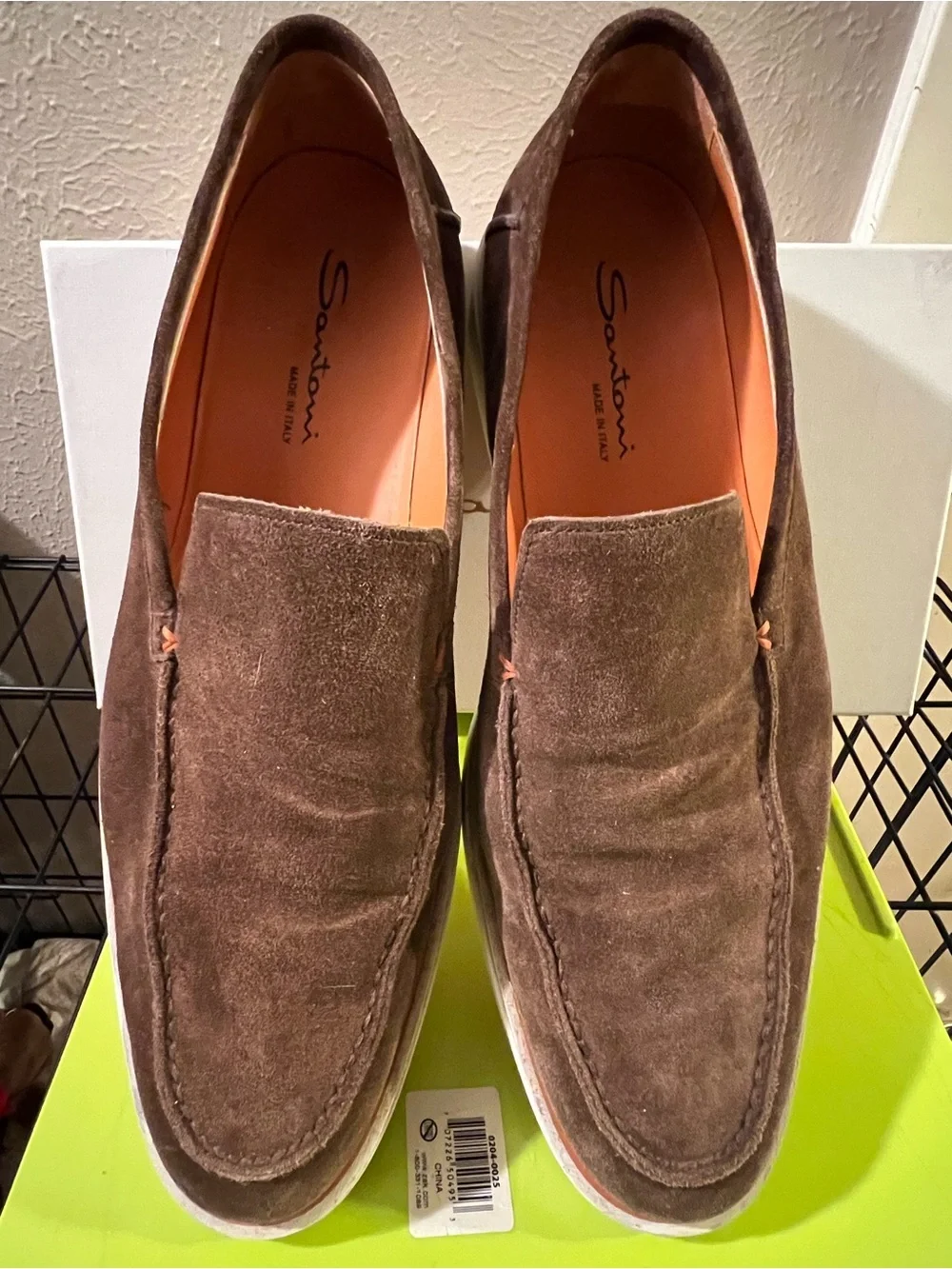 Santoni Italy Luxury Men’s Brown Botanist Suede Slip On Shoes Loafers Size 12